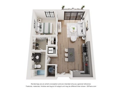Floor plan for 1 bed, 1 bath, 716 sqft